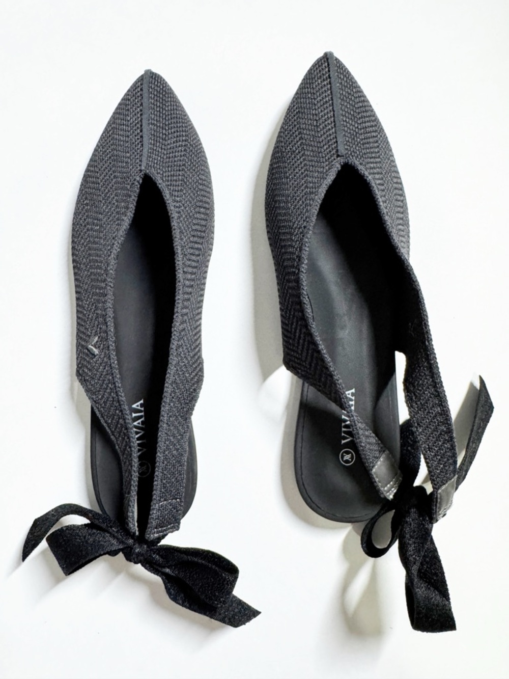 Vivaia Charcoal Gray Women's Pointed Toe Slingback Flats with Bows EU38/US 7.5,8 - Picture 2 of 9